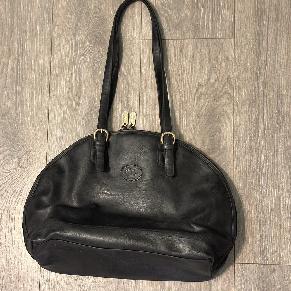 Vtg Austin Designs Handbag L Black Faux Leather Dome Lined Purse Shoulder Bag